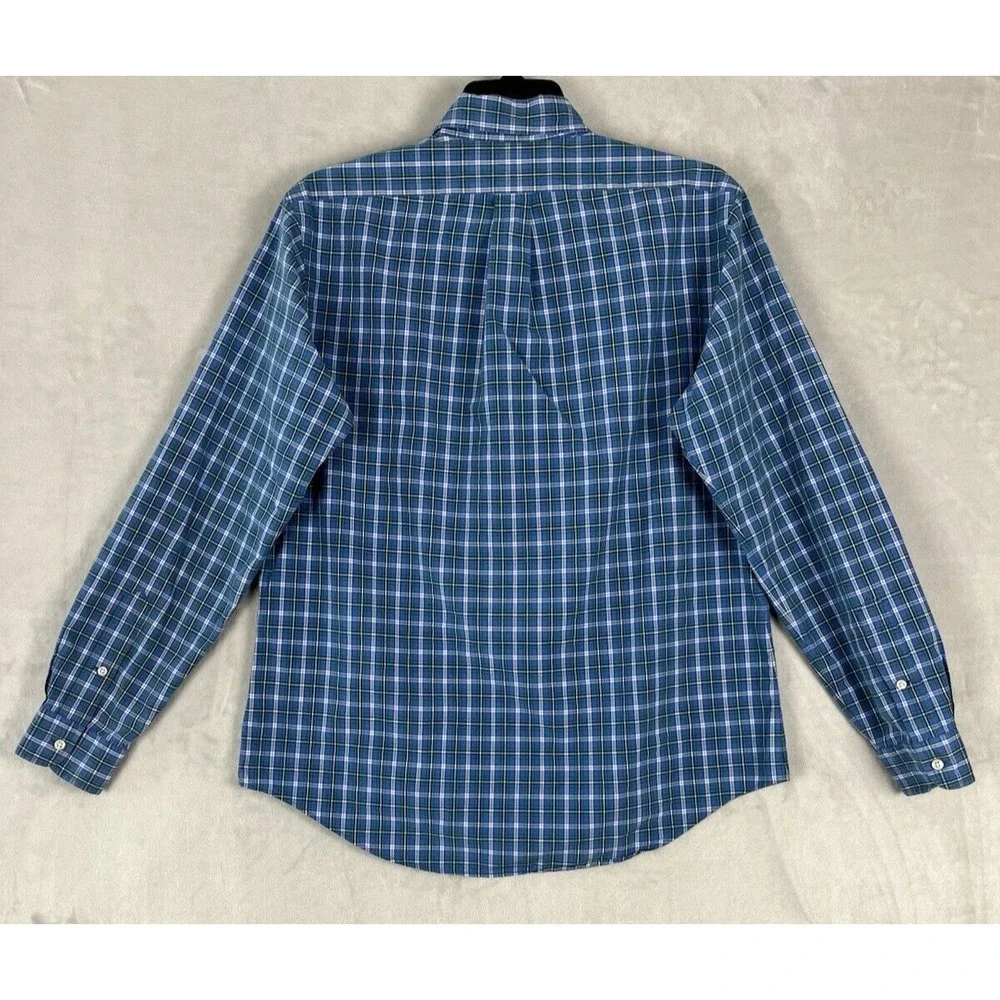 Polo Ralph Lauren Shirt Men Large Blue Check Custom Fit Gingham Button Up Casual